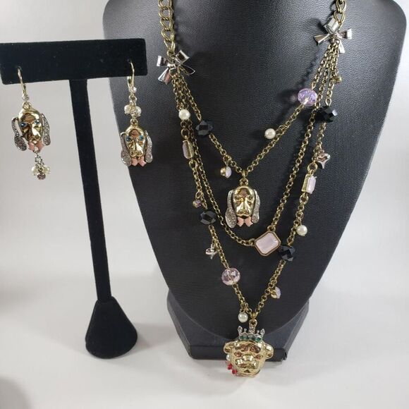 RARE VINTAGE Limited edition Betsey Johnson pet shop dog necklace and earring se - Picture 1 of 4